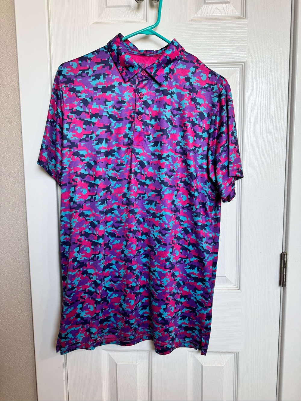 Men's Pixel Camo Short Sleeve Polo - Purple & Pink